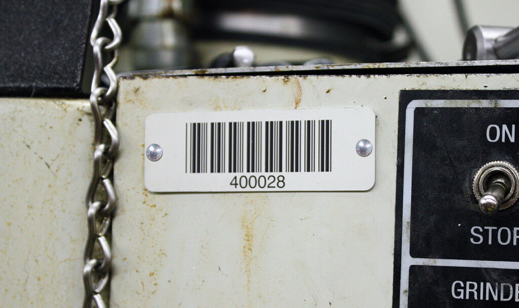 Durable barcode tag on industrial equipment