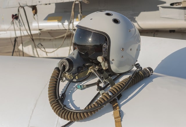 Helmet and oxygen mask of a military pilot