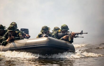 US soldiers on a raft
