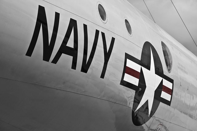 US Navy emblem on the side of an aircraft closeup