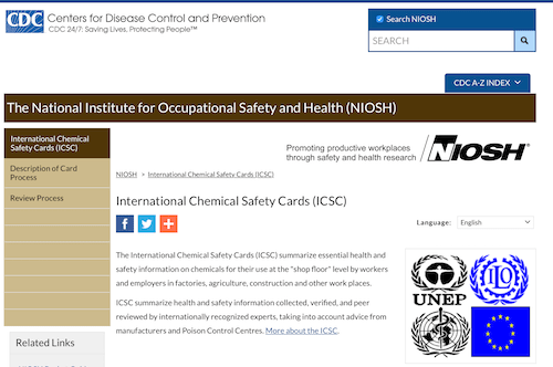 CDC/NIOSH/WHO International Chemical Safety Cards