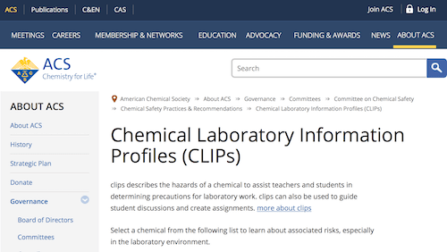 Chemical Laboratory Information Profiles (CLIPs)