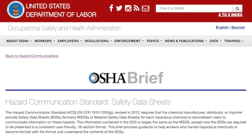 OSHA - Hazard Communication Standard: Safety Data Sheets