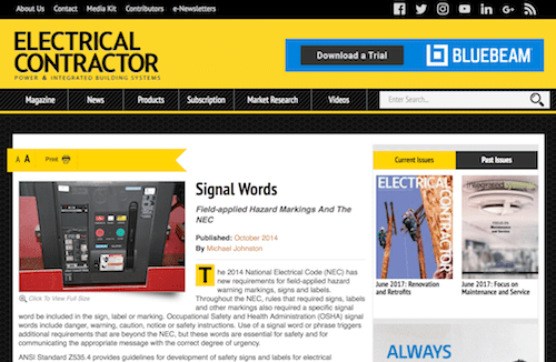 Signal Words FieldApplied Hazard Markings and the NEC