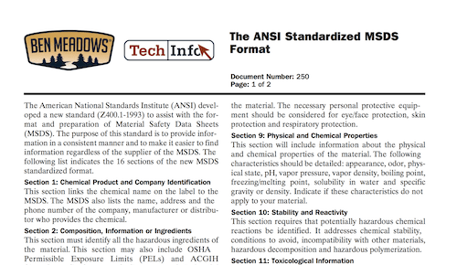 The ANSI Standardized MSDS Format