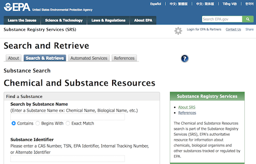 U.S. EPA Substance Registry Services (SRS)