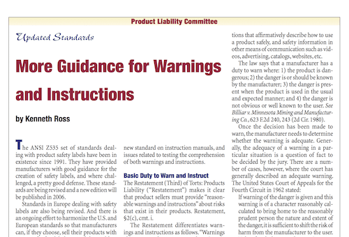 Updated Standards More Guidance for Warnings and Instructions