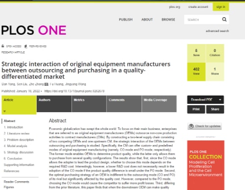 Strategic interaction of original equipment manufacturers between outsourcing and purchasing in a quality-differentiated market