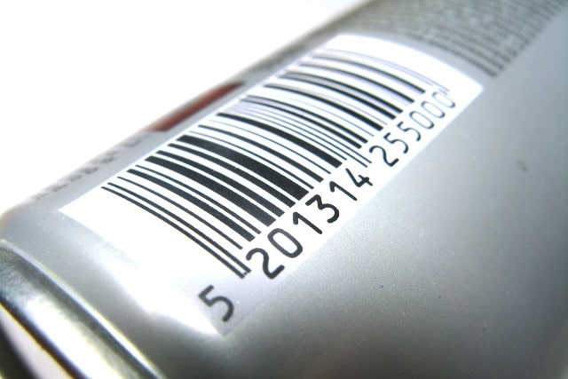 Barcode label on the side of a beverage can 