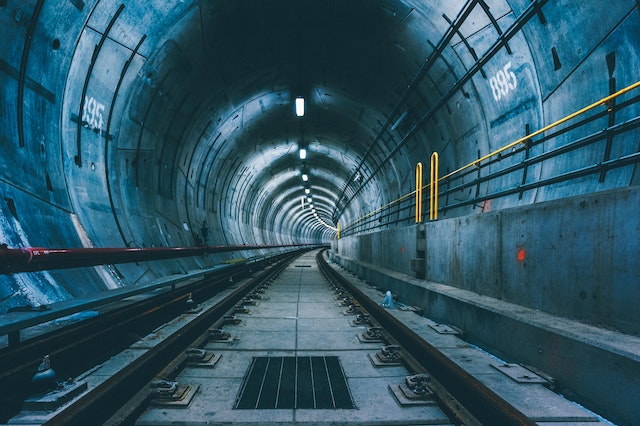 Inside a underground subway or train tunnel