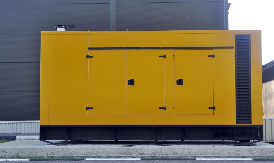 Industrial generator outside a building