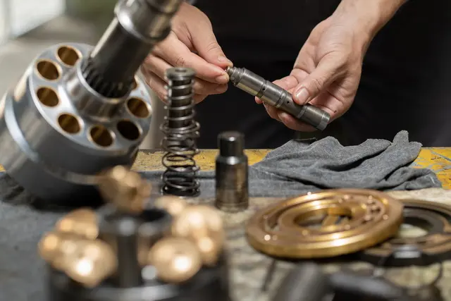 Technician inspecting spare parts