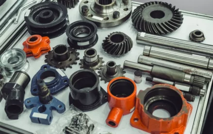 Spare parts for machinery on a work bench