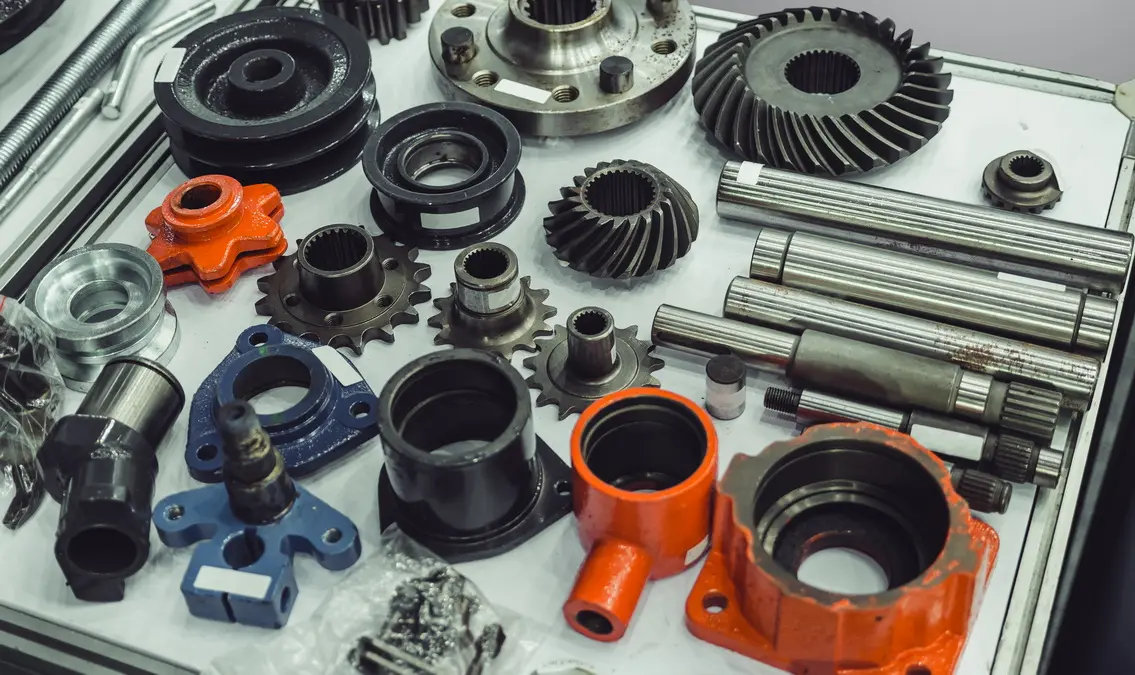 Spare parts for machinery on a work bench