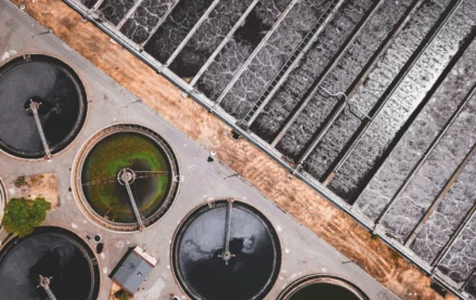 aerial shot of a water treatment plant using submersible pump nameplates